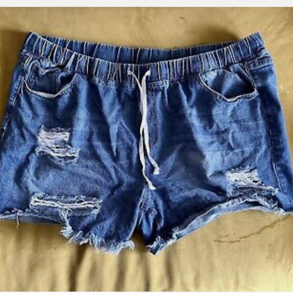 YMI Dream Drawstring Waist Distressed Denim Shorts Size Junior 3X